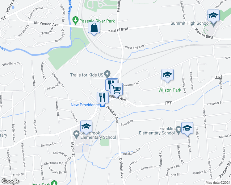 map of restaurants, bars, coffee shops, grocery stores, and more near 806 Springfield Avenue in Summit