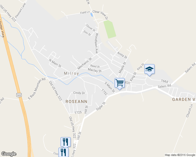 map of restaurants, bars, coffee shops, grocery stores, and more near 83 T821 in Milroy