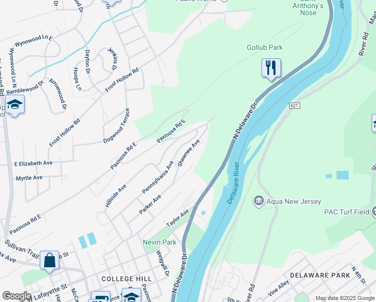 map of restaurants, bars, coffee shops, grocery stores, and more near Shawnee Avenue in Easton