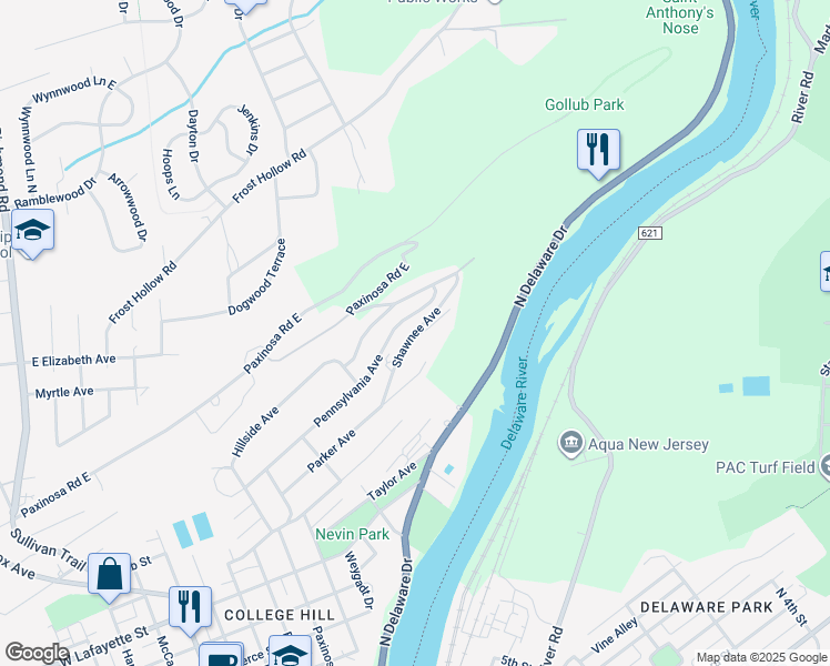 map of restaurants, bars, coffee shops, grocery stores, and more near Shawnee Avenue in Easton