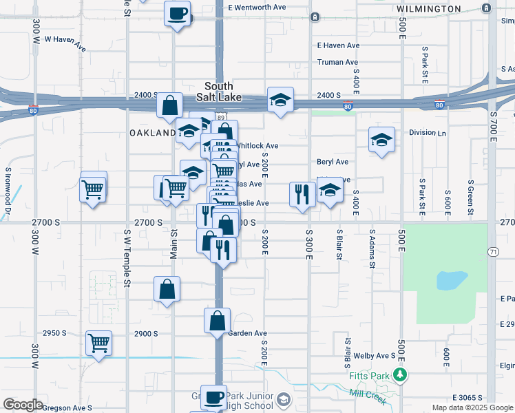 map of restaurants, bars, coffee shops, grocery stores, and more near 137 2700 South in South Salt Lake