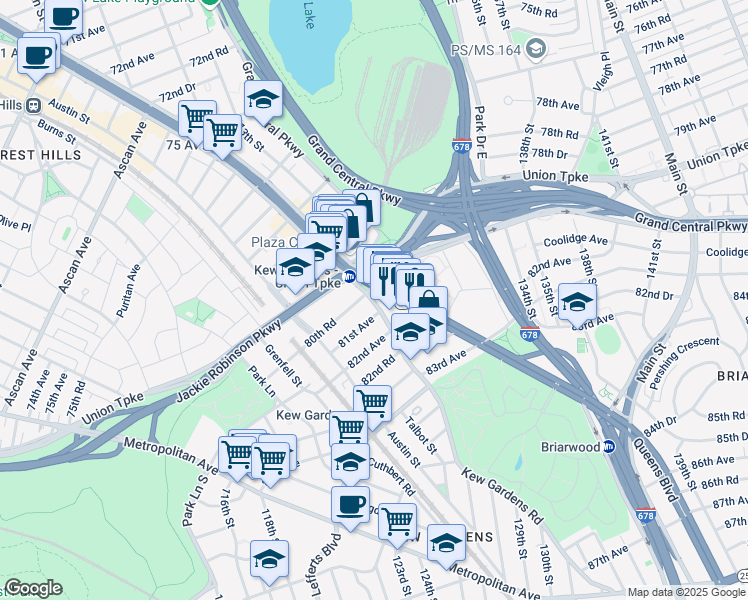 map of restaurants, bars, coffee shops, grocery stores, and more near 14 81st Avenue in Queens