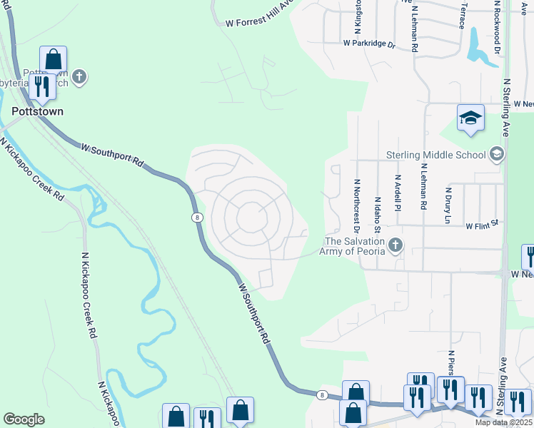 map of restaurants, bars, coffee shops, grocery stores, and more near 2000 North Abbey Circle in Peoria