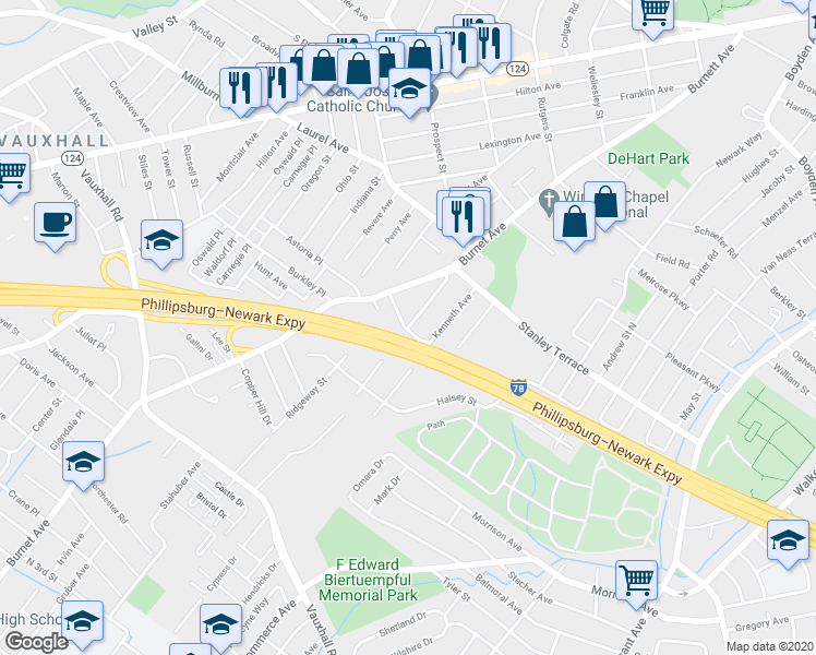 map of restaurants, bars, coffee shops, grocery stores, and more near 20 Edward Terrace North in Union