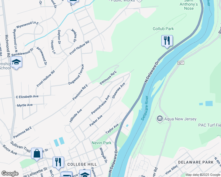 map of restaurants, bars, coffee shops, grocery stores, and more near 166 Pennsylvania Avenue in Easton