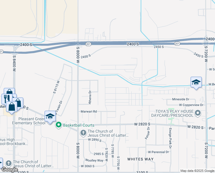 map of restaurants, bars, coffee shops, grocery stores, and more near 7816 W Blawn Wash Ln in Magna