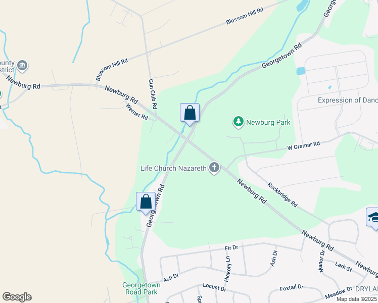 map of restaurants, bars, coffee shops, grocery stores, and more near 624 Georgetown Road in Nazareth