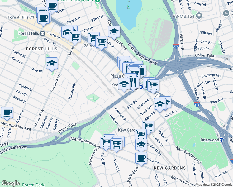 map of restaurants, bars, coffee shops, grocery stores, and more near in Queens