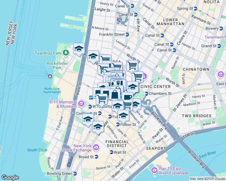 map of restaurants, bars, coffee shops, grocery stores, and more near in New York