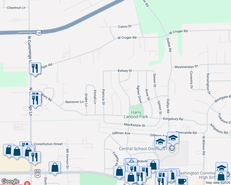 map of restaurants, bars, coffee shops, grocery stores, and more near Debates Street in Washington