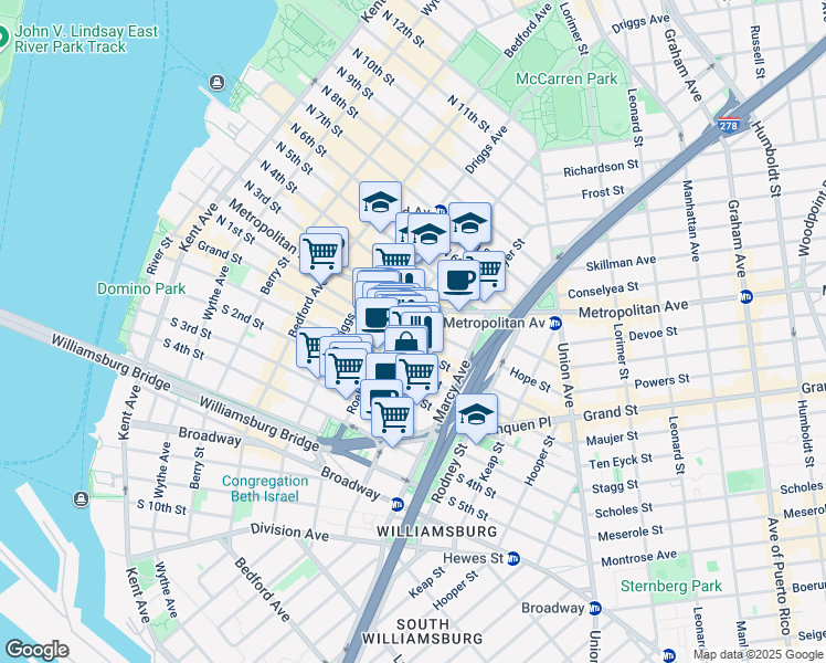 map of restaurants, bars, coffee shops, grocery stores, and more near 124-128 Havemeyer Street in Brooklyn