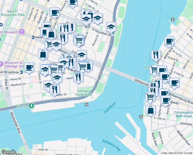 map of restaurants, bars, coffee shops, grocery stores, and more near in New York