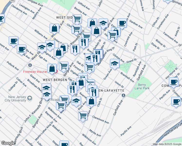 map of restaurants, bars, coffee shops, grocery stores, and more near 315 Forrest Street in Jersey City