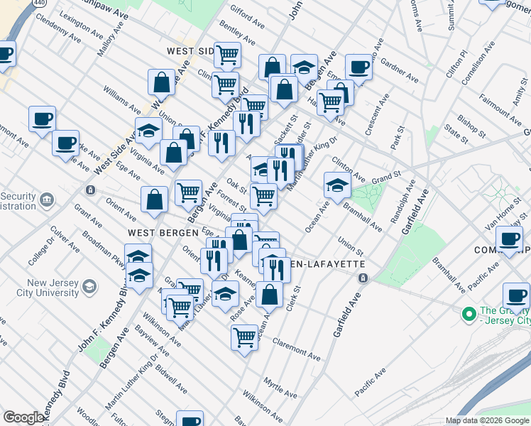 map of restaurants, bars, coffee shops, grocery stores, and more near 315 Forrest Street in Jersey City
