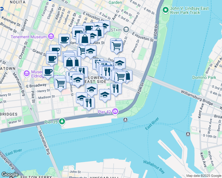 map of restaurants, bars, coffee shops, grocery stores, and more near 378 Madison Street in New York