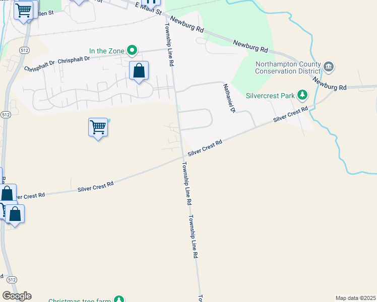 map of restaurants, bars, coffee shops, grocery stores, and more near 3332 Silver Crest Road in Nazareth