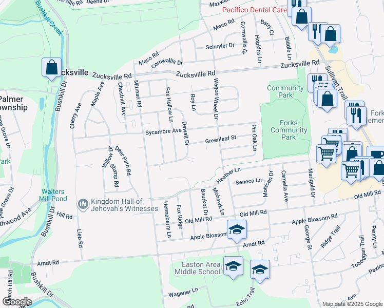 map of restaurants, bars, coffee shops, grocery stores, and more near 1182 Dewalt Dr in Easton