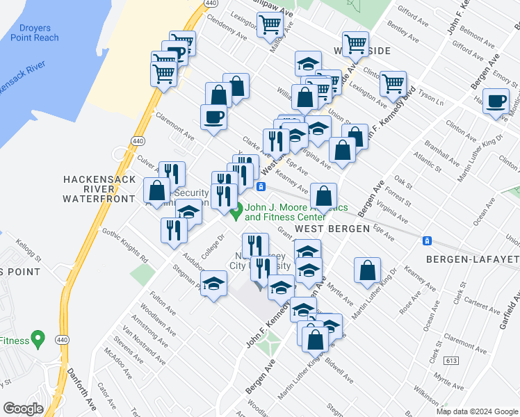 map of restaurants, bars, coffee shops, grocery stores, and more near 272 Grant Avenue in Jersey City