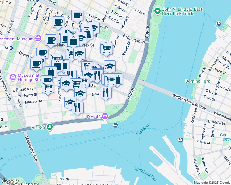 map of restaurants, bars, coffee shops, grocery stores, and more near 573 Grand Street in New York