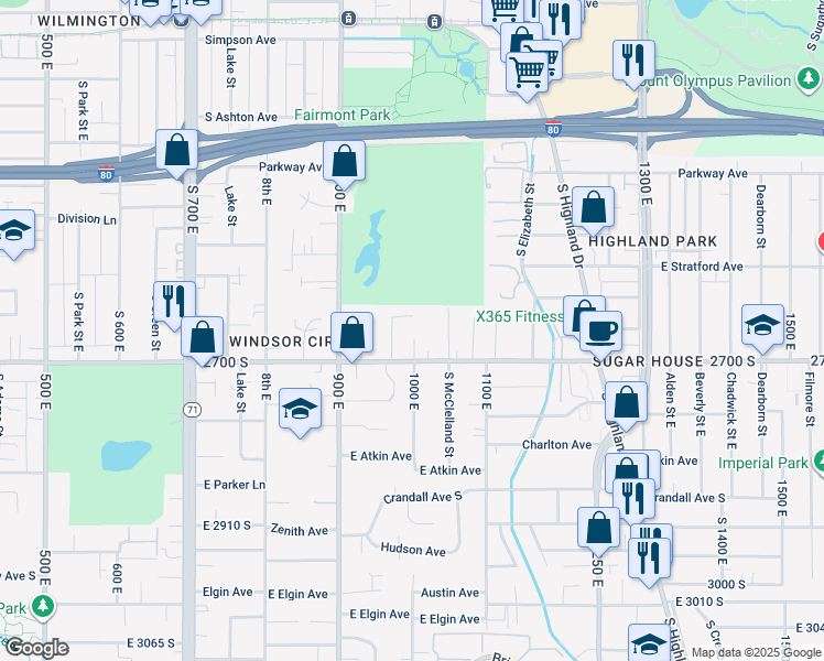 map of restaurants, bars, coffee shops, grocery stores, and more near 1007 2700 South in Salt Lake City