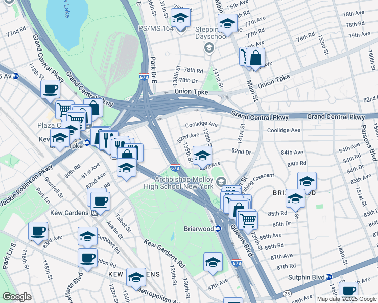 map of restaurants, bars, coffee shops, grocery stores, and more near in Queens