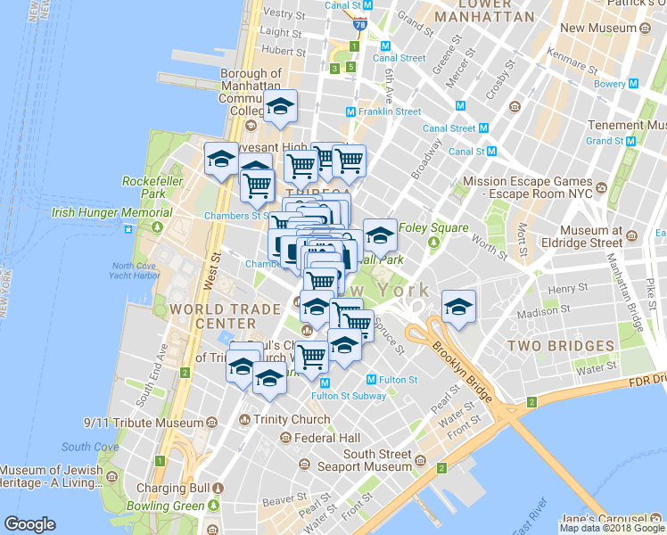 map of restaurants, bars, coffee shops, grocery stores, and more near in New York