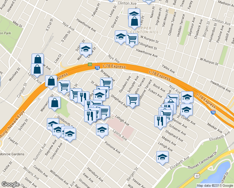 map of restaurants, bars, coffee shops, grocery stores, and more near in Newark
