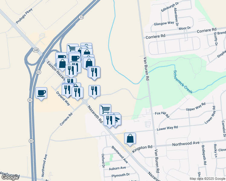 map of restaurants, bars, coffee shops, grocery stores, and more near 3701 Corriere Road in Easton