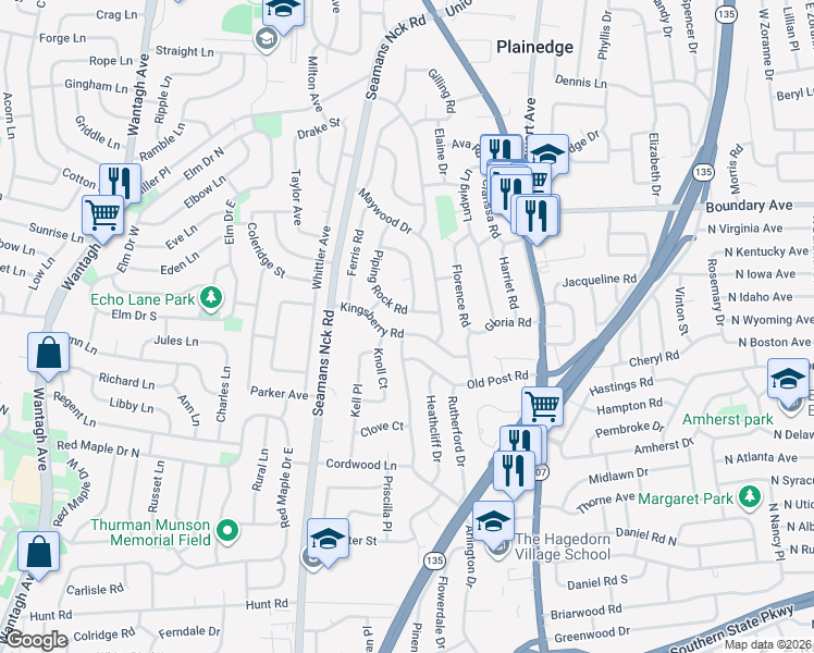 map of restaurants, bars, coffee shops, grocery stores, and more near 473 Arlington Drive in Seaford