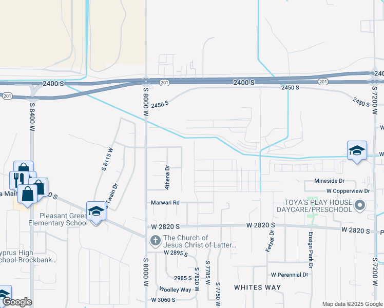 map of restaurants, bars, coffee shops, grocery stores, and more near 2582 South Sinbad Way in Magna