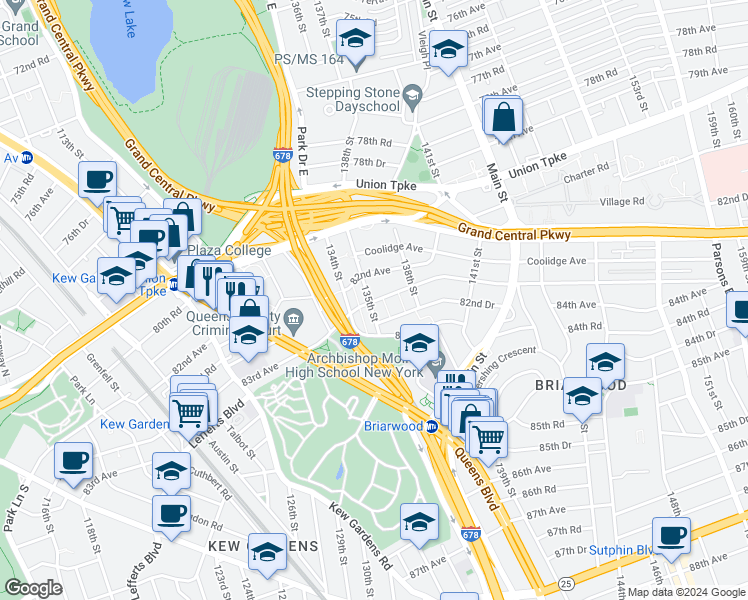 map of restaurants, bars, coffee shops, grocery stores, and more near in Queens