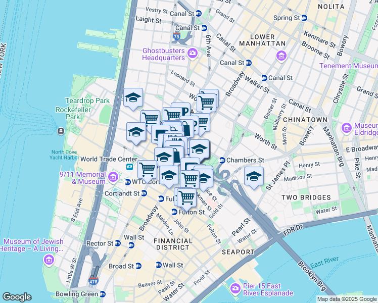 map of restaurants, bars, coffee shops, grocery stores, and more near in New York