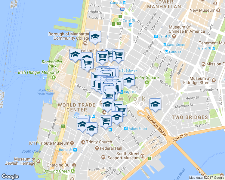 map of restaurants, bars, coffee shops, grocery stores, and more near in New York