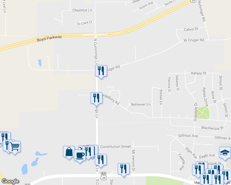 map of restaurants, bars, coffee shops, grocery stores, and more near 1006 Mallard Way in Washington