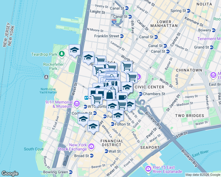 map of restaurants, bars, coffee shops, grocery stores, and more near in New York