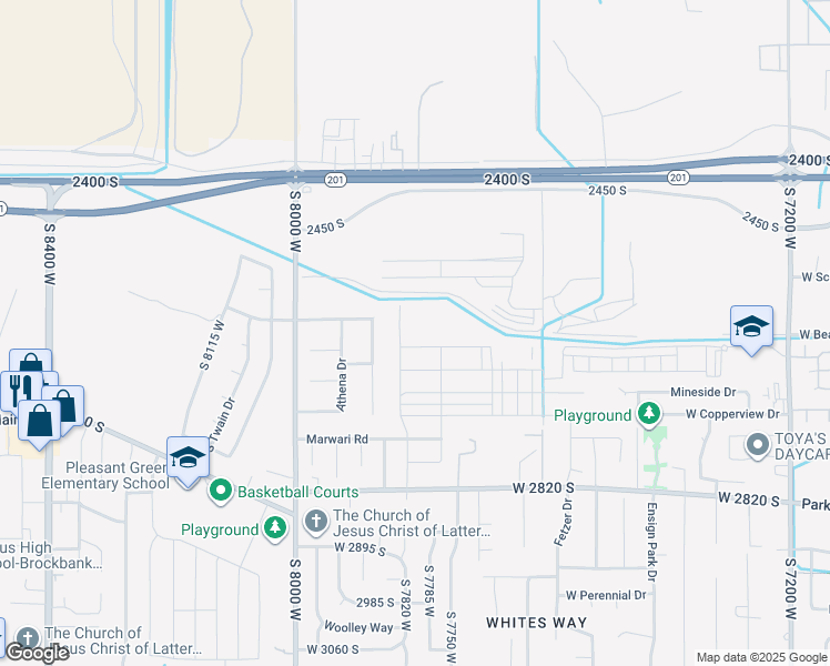 map of restaurants, bars, coffee shops, grocery stores, and more near 7804 W Blawn Wash Ln in Magna