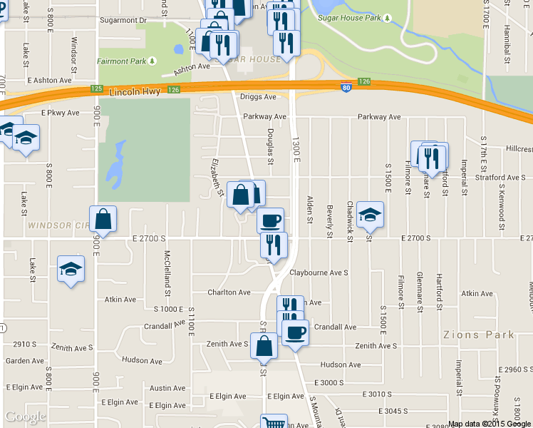 map of restaurants, bars, coffee shops, grocery stores, and more near 1256 East Crystal Avenue in Salt Lake City