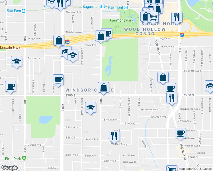 map of restaurants, bars, coffee shops, grocery stores, and more near 937 Malvern Avenue in Salt Lake City