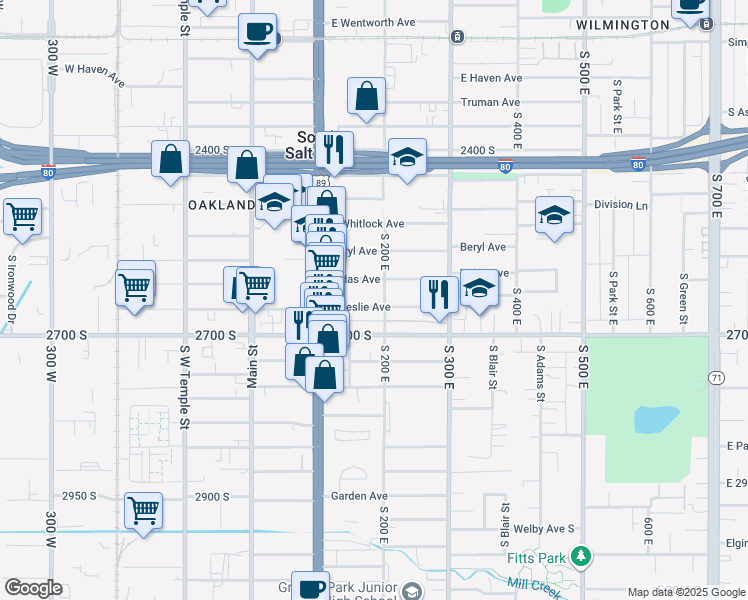map of restaurants, bars, coffee shops, grocery stores, and more near 137 Vidas Avenue in South Salt Lake