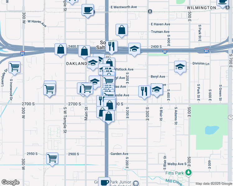 map of restaurants, bars, coffee shops, grocery stores, and more near 137 Vidas Avenue in South Salt Lake