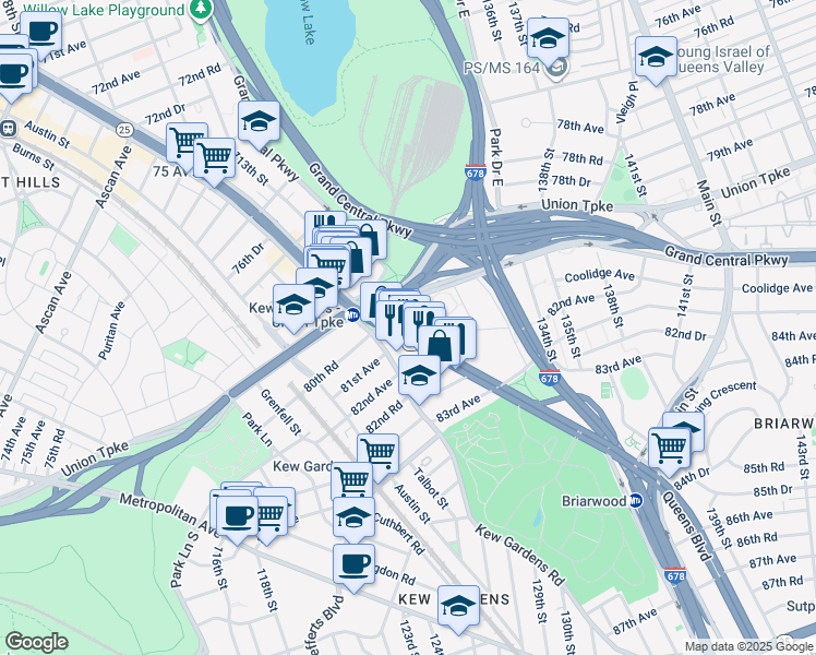 map of restaurants, bars, coffee shops, grocery stores, and more near in Queens