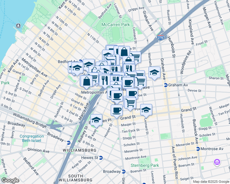 map of restaurants, bars, coffee shops, grocery stores, and more near in Brooklyn