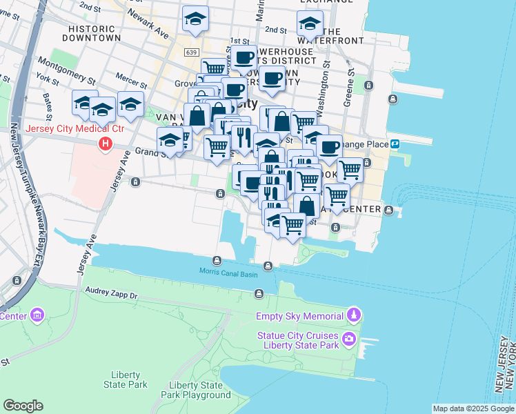 map of restaurants, bars, coffee shops, grocery stores, and more near 207 Van Vorst Street in Jersey City