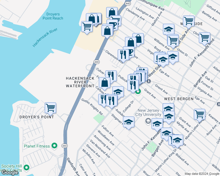 map of restaurants, bars, coffee shops, grocery stores, and more near 211 Culver Avenue in Jersey City