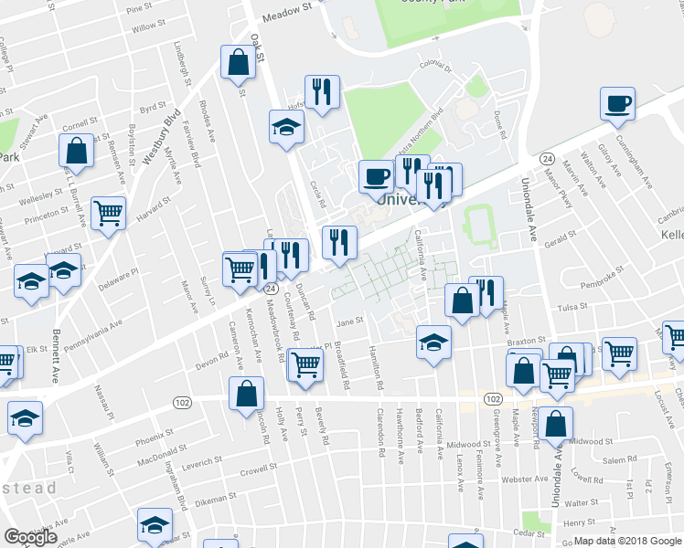 map of restaurants, bars, coffee shops, grocery stores, and more near 1000 Fulton Avenue in Hempstead