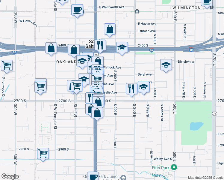 map of restaurants, bars, coffee shops, grocery stores, and more near 137 Vidas Avenue in South Salt Lake