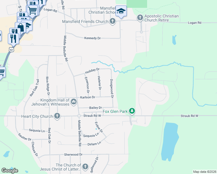 map of restaurants, bars, coffee shops, grocery stores, and more near 1633 Helena Drive in Mansfield