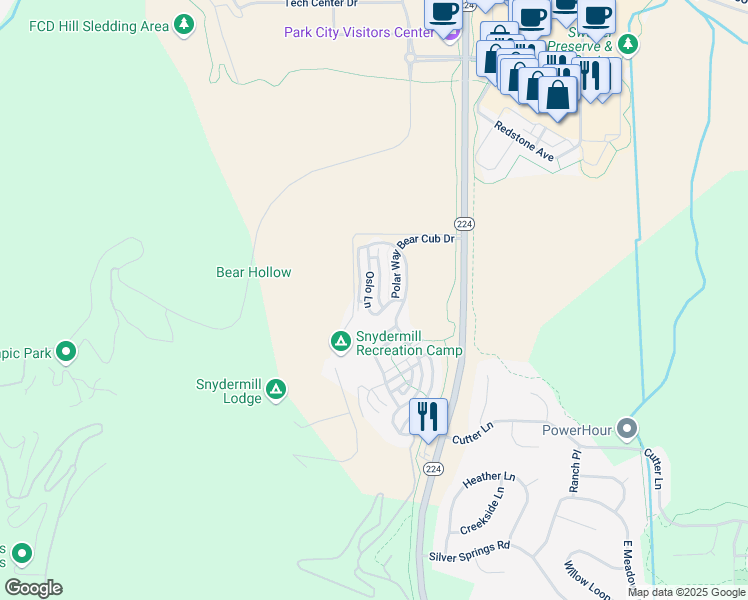 map of restaurants, bars, coffee shops, grocery stores, and more near 5627 Oslo Lane in Park City