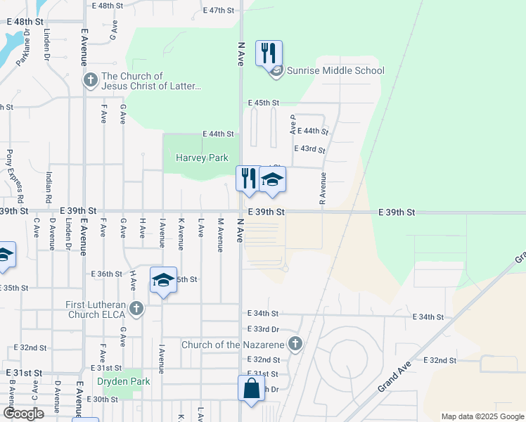 map of restaurants, bars, coffee shops, grocery stores, and more near 1404 East 39th Street in Kearney