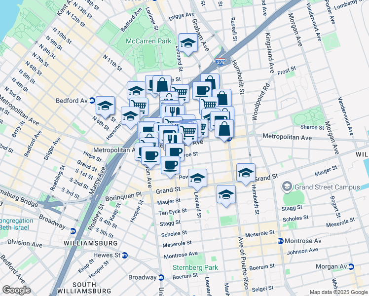 map of restaurants, bars, coffee shops, grocery stores, and more near in Brooklyn